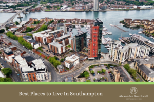 Aerial view of Ocean Village marina in Southampton, featuring modern apartments and the Itchen Bridge.
