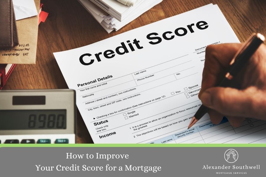Visual representation of a credit score with financial management elements, including charts and budgeting tools